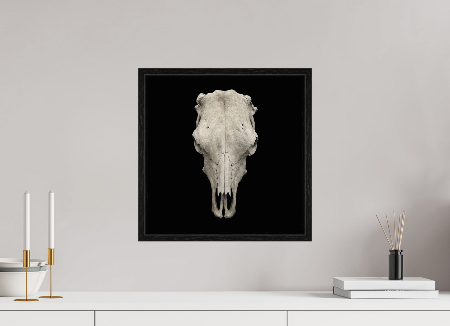 15 x 15″, Floater Frame Cow Skull