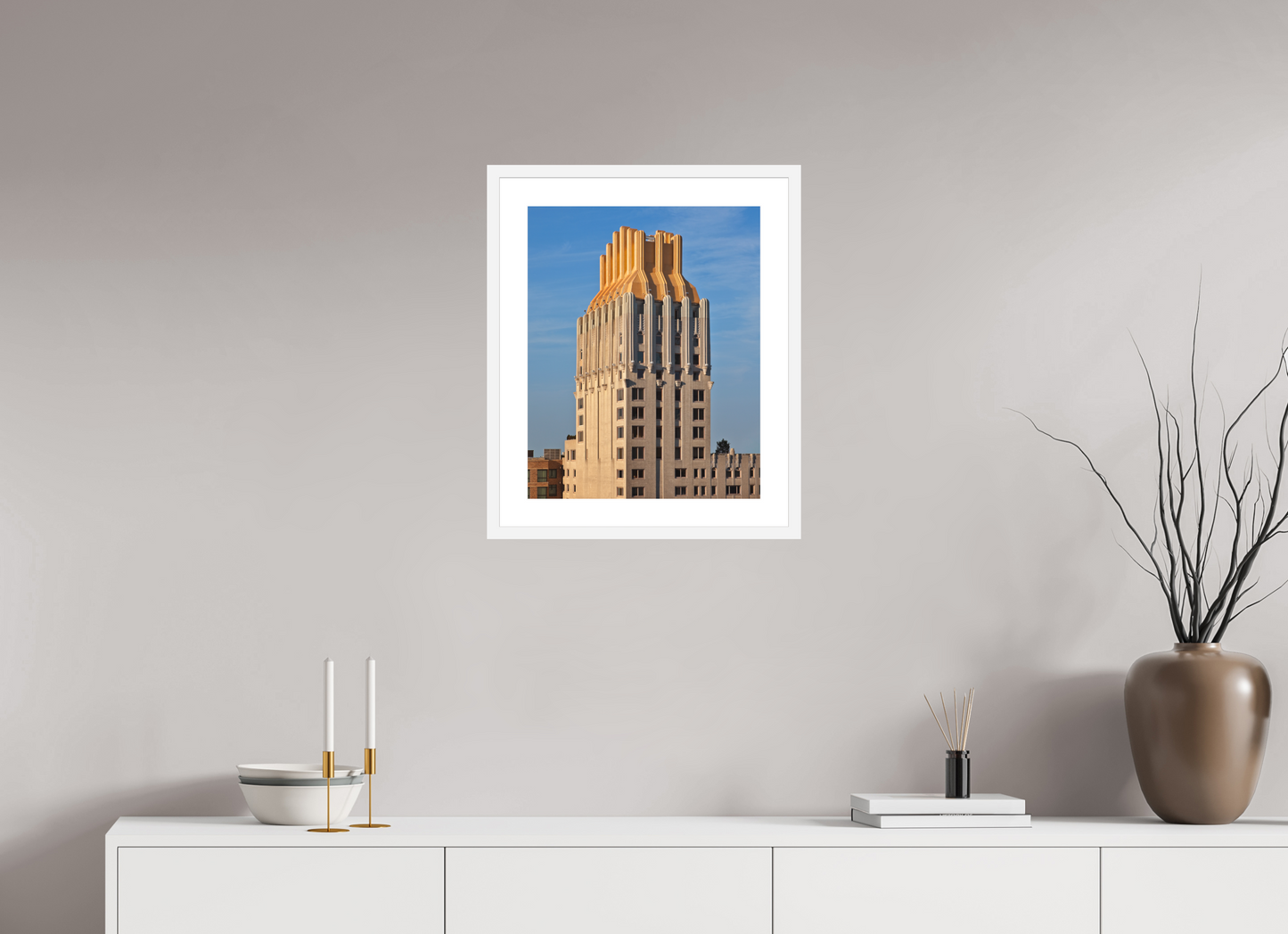 16 x 20″, Solid 0.8" White Wood Frame With 2" Natural White Passe-Partout with Museum Glass Barbizon Plaza Hotel
