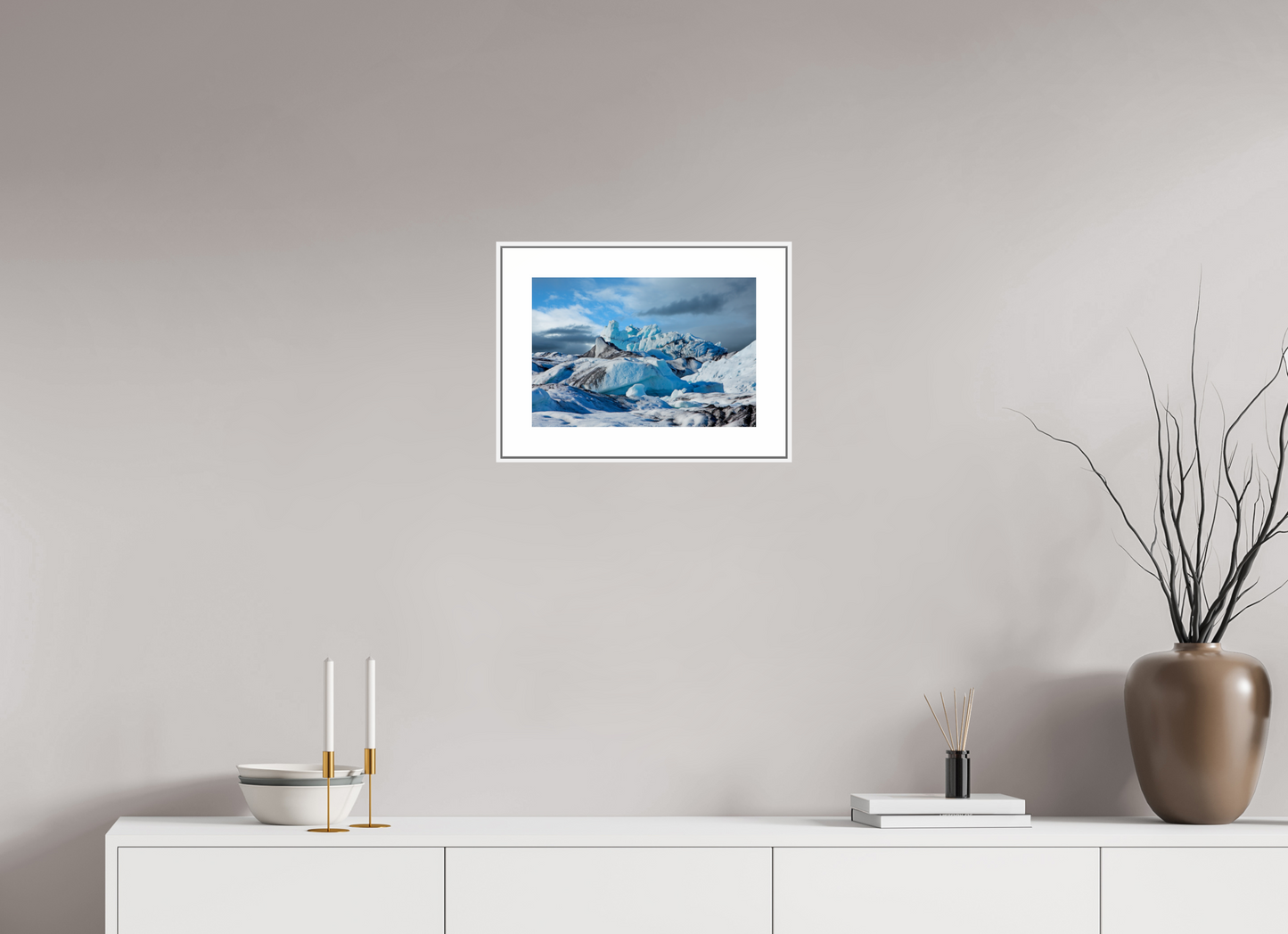 15 x 10″, White Matte Frame Iceland Icebergs