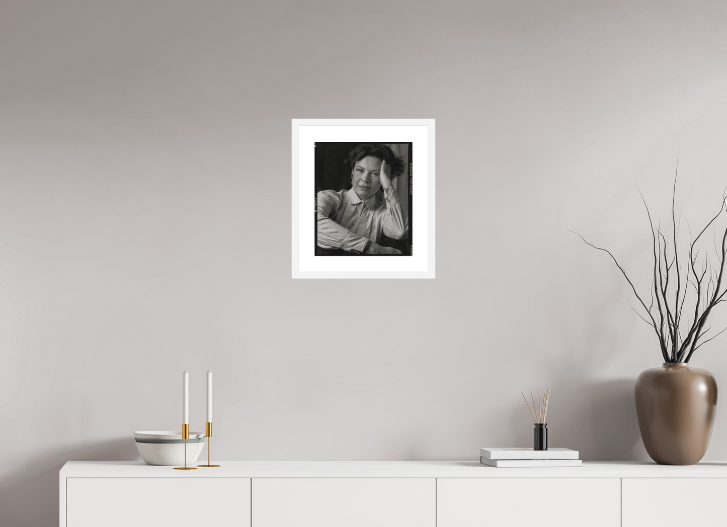 12 x 13.9″, Solid 0.8" White Wood Frame With 2" Natural White Passe-Partout with Museum Glass Dianne Wiest, Actress