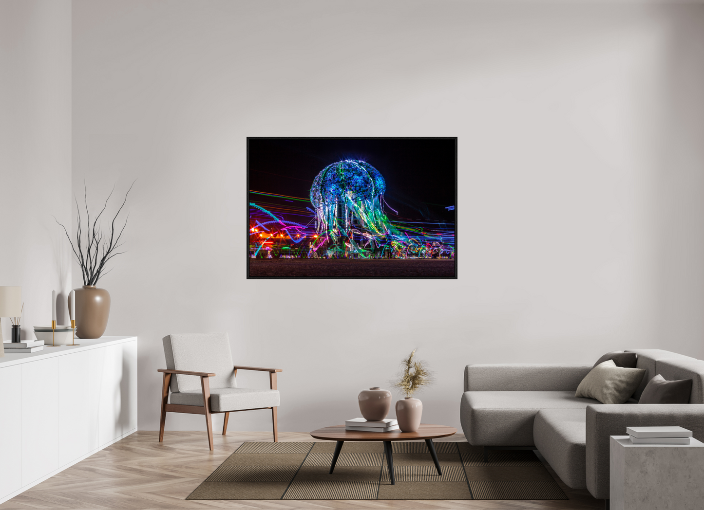 60 x 40″, Floater Frame Burning Man - Glass Jellyfish