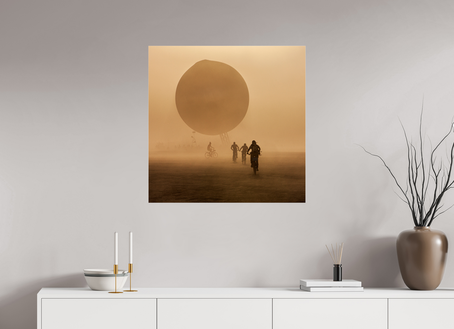 30 x 30″, Frameless Acrylic Glass Burning Man - Weather Balloon and Bikers
