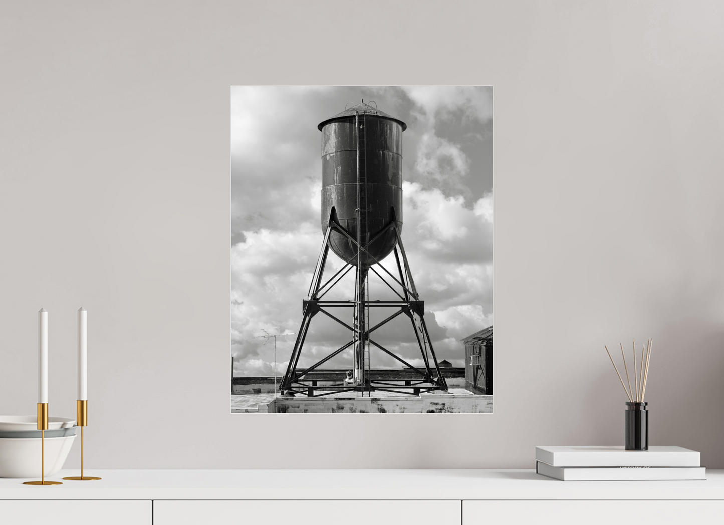 16 x 20″, Frameless Acrylic Glass Black Water Tower