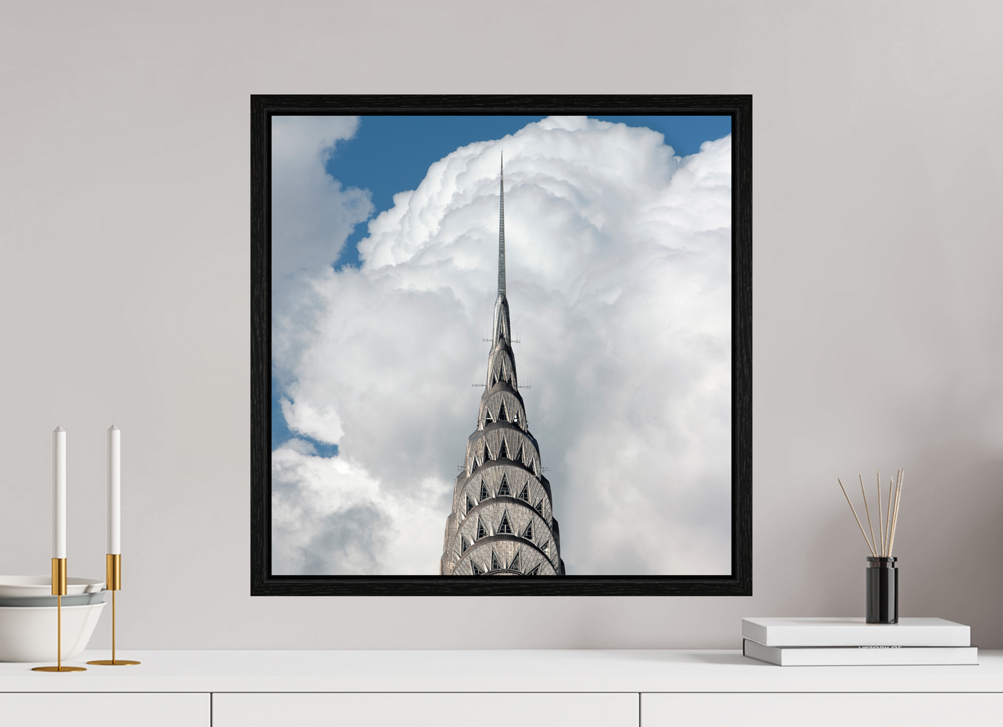 20 x 20″, Floater Frame Chrysler Building with Clouds