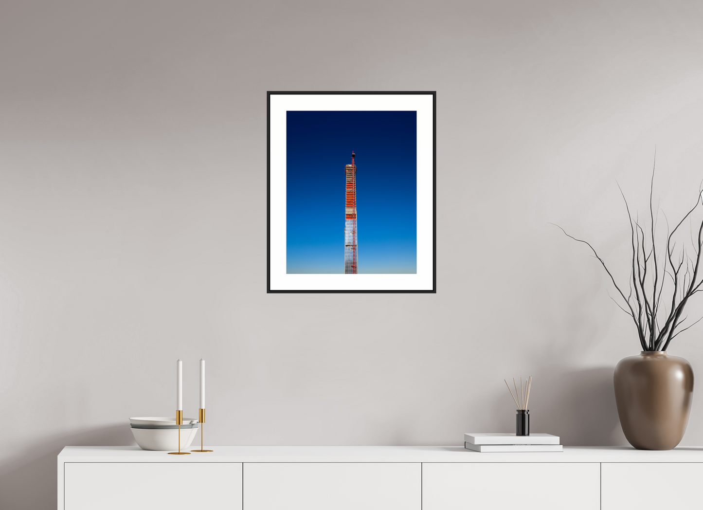 16 x 20″, Black Matte Frame Steinway Tower Under Construction