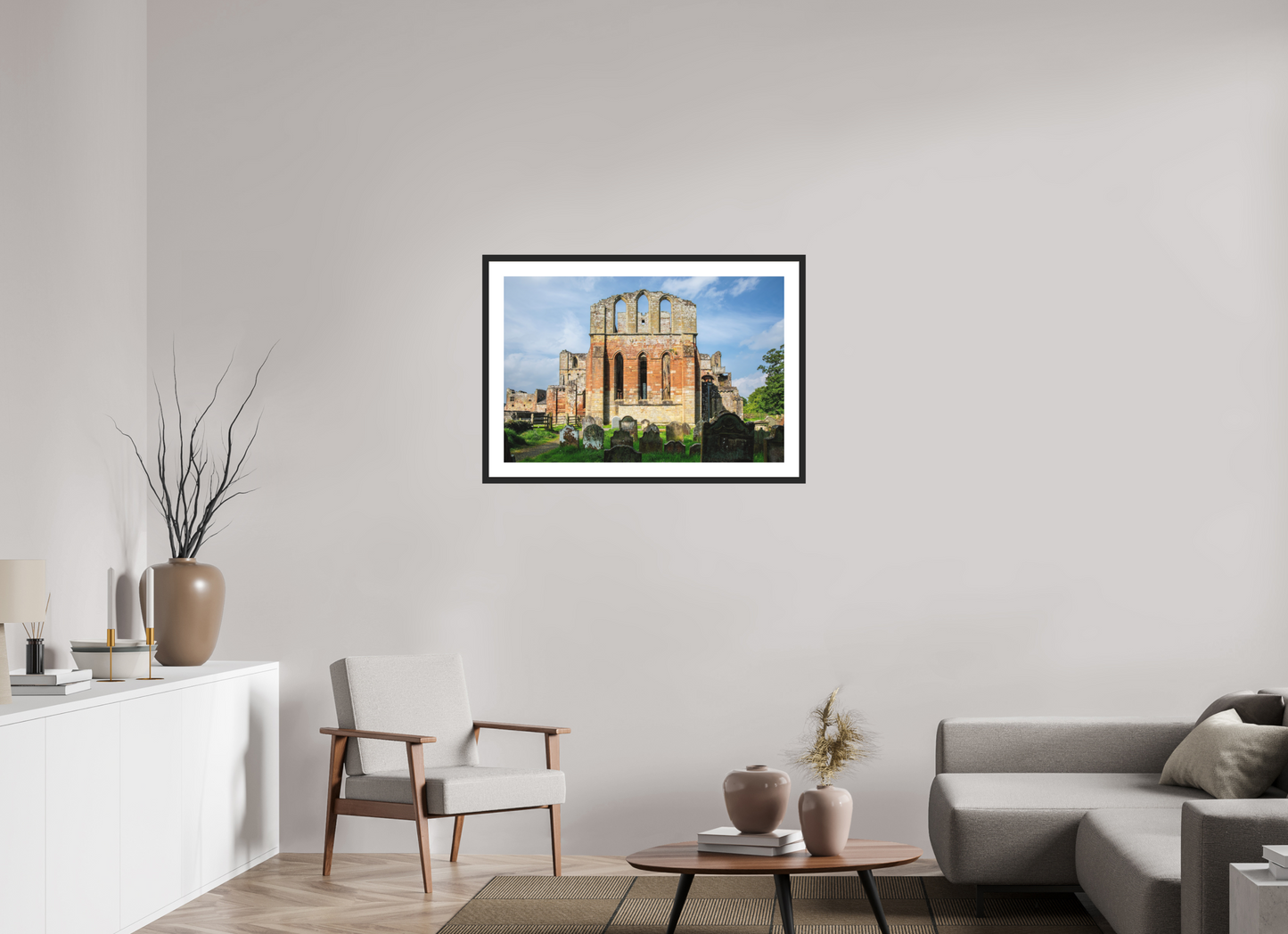 36 x 24″, Solid 0.8" Black Wood Frame With 2" Natural White Passe-Partout with Museum Glass Ruins of Cathedral of Saint Andrew