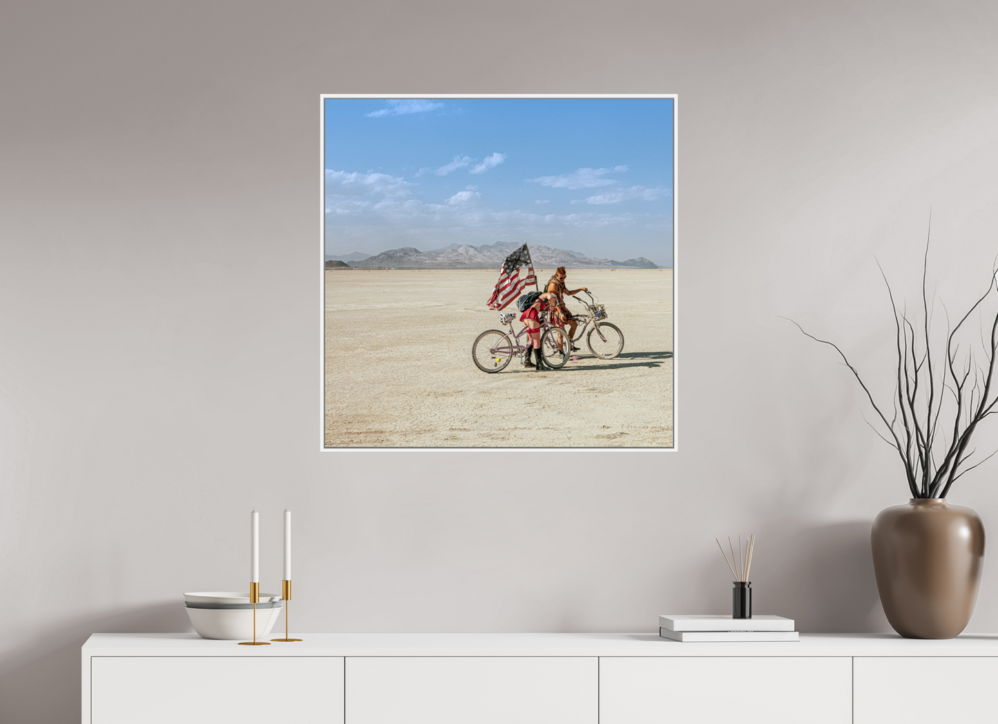 Burning Man - Two with Bikes and USA Flag
