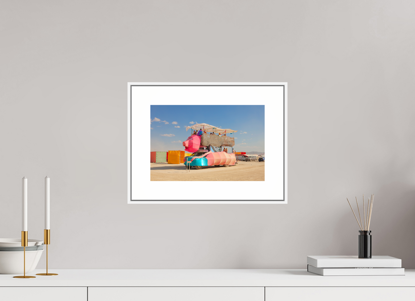 12 x 8″, White Matte Frame Burning Man - Art Car Ponco