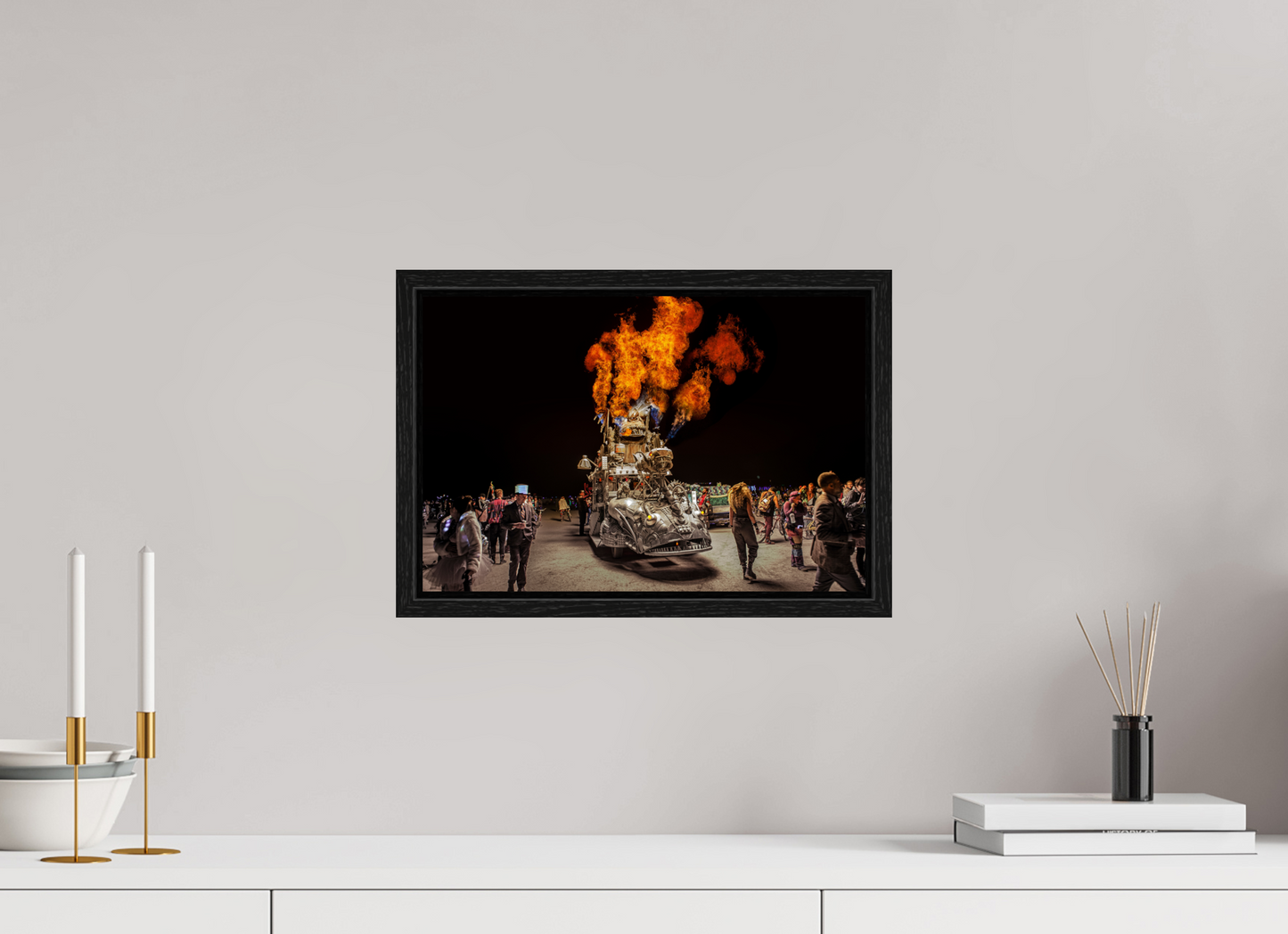 15 x 10″, Floater Frame Burning Man - Art Car with Flames