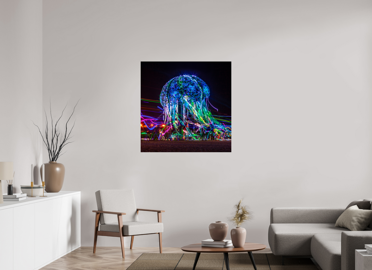 40 x 40″, Frameless Acrylic Glass Burning Man - Glass Jellyfish