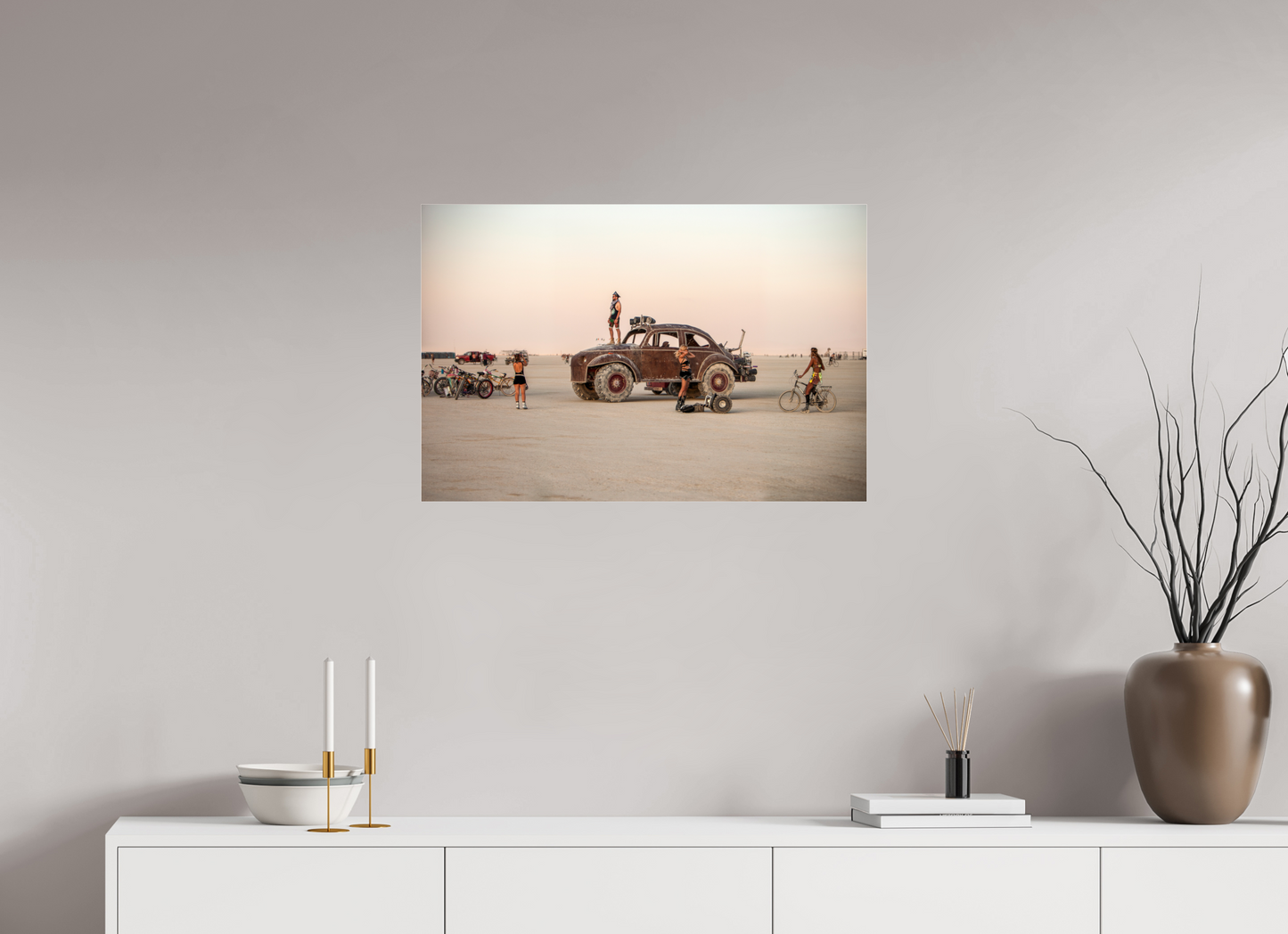 30 x 20″, Frameless Acrylic Glass Burning Man - Art Car Large VW FF