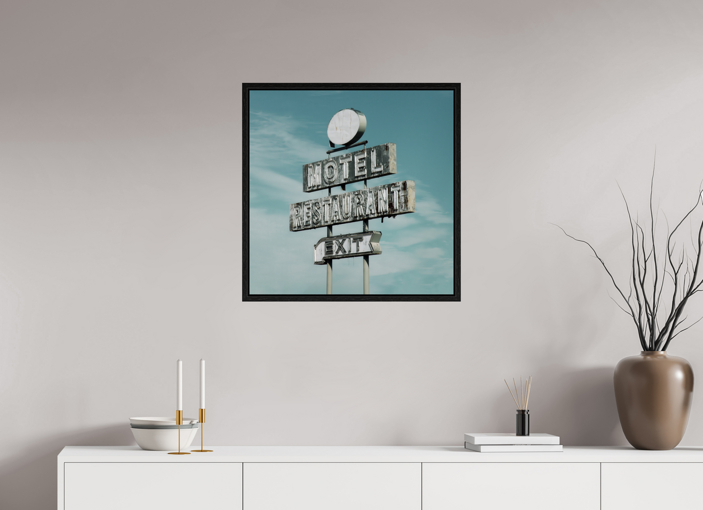 25 x 25″, Floater Frame Motel Restaurant Exit Sign