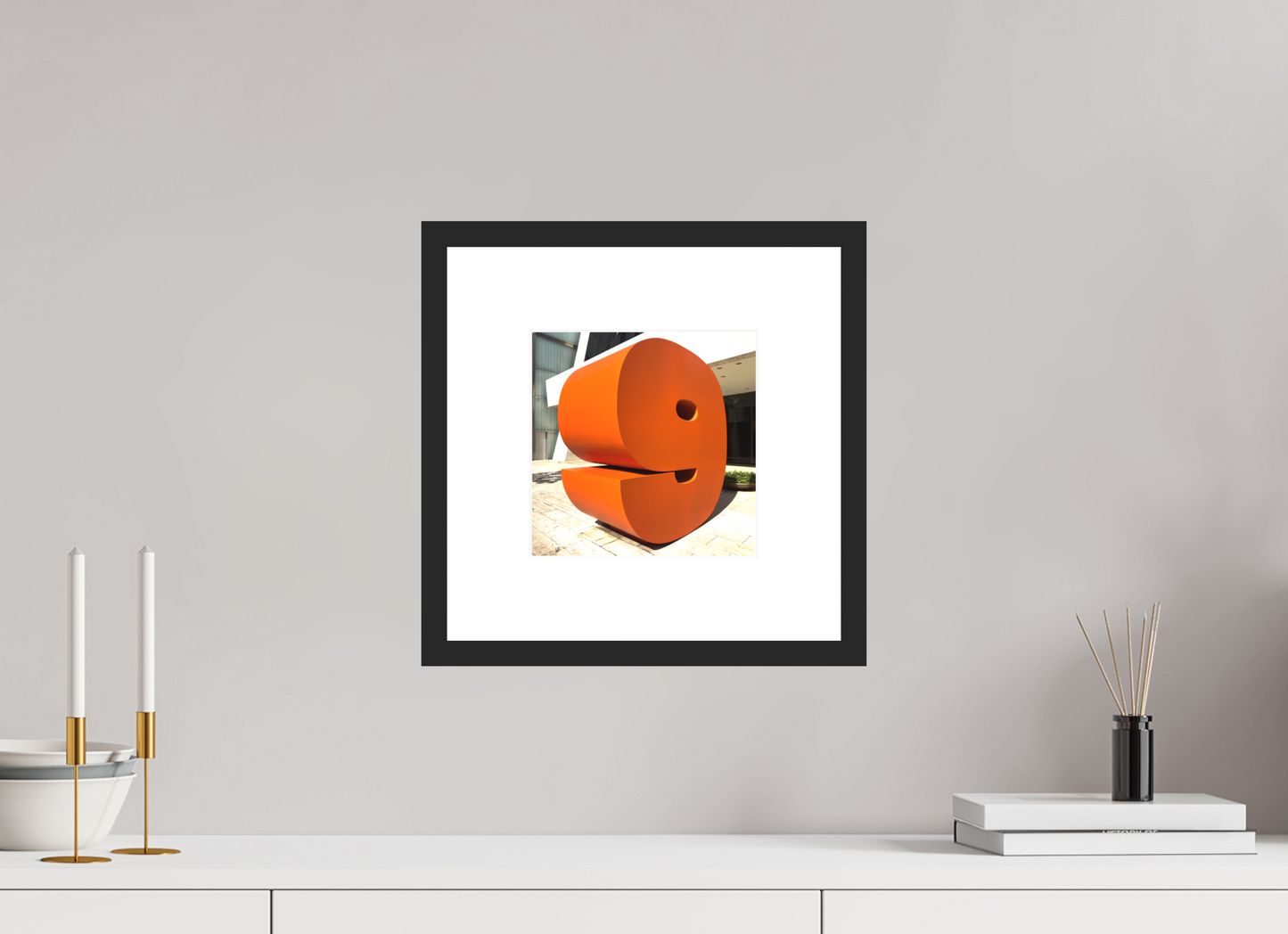 8 x 8″, Solid 0.8" Black Wood Frame With 3" Natural White Passe-Partout with Museum Glass Number 9