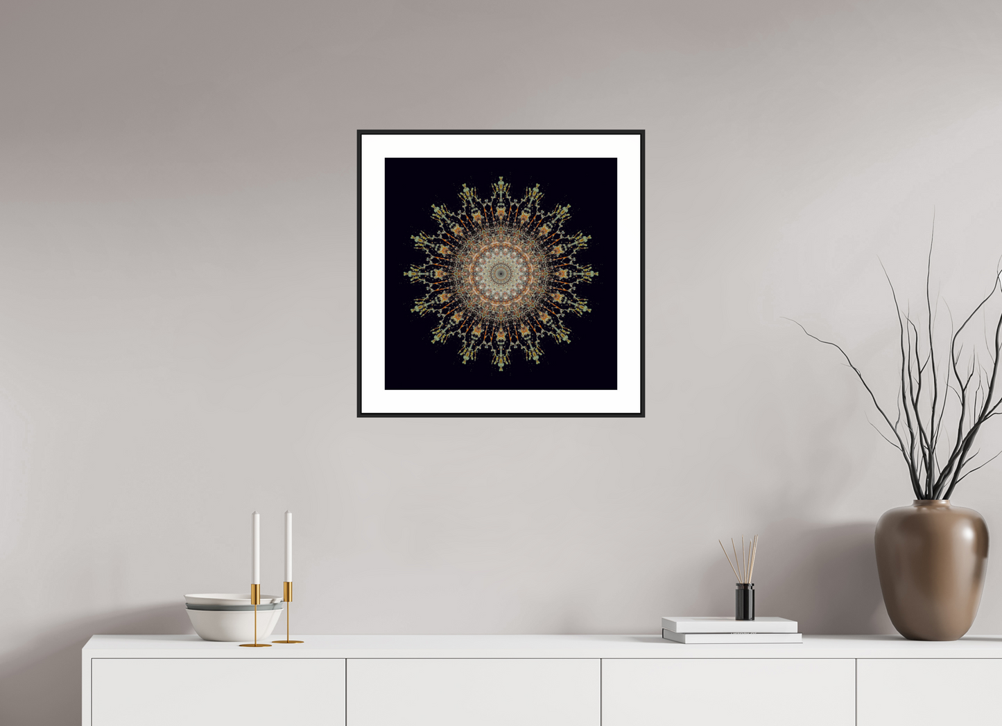 20 x 20″, Black Matte Frame Water Mandala No. 4092