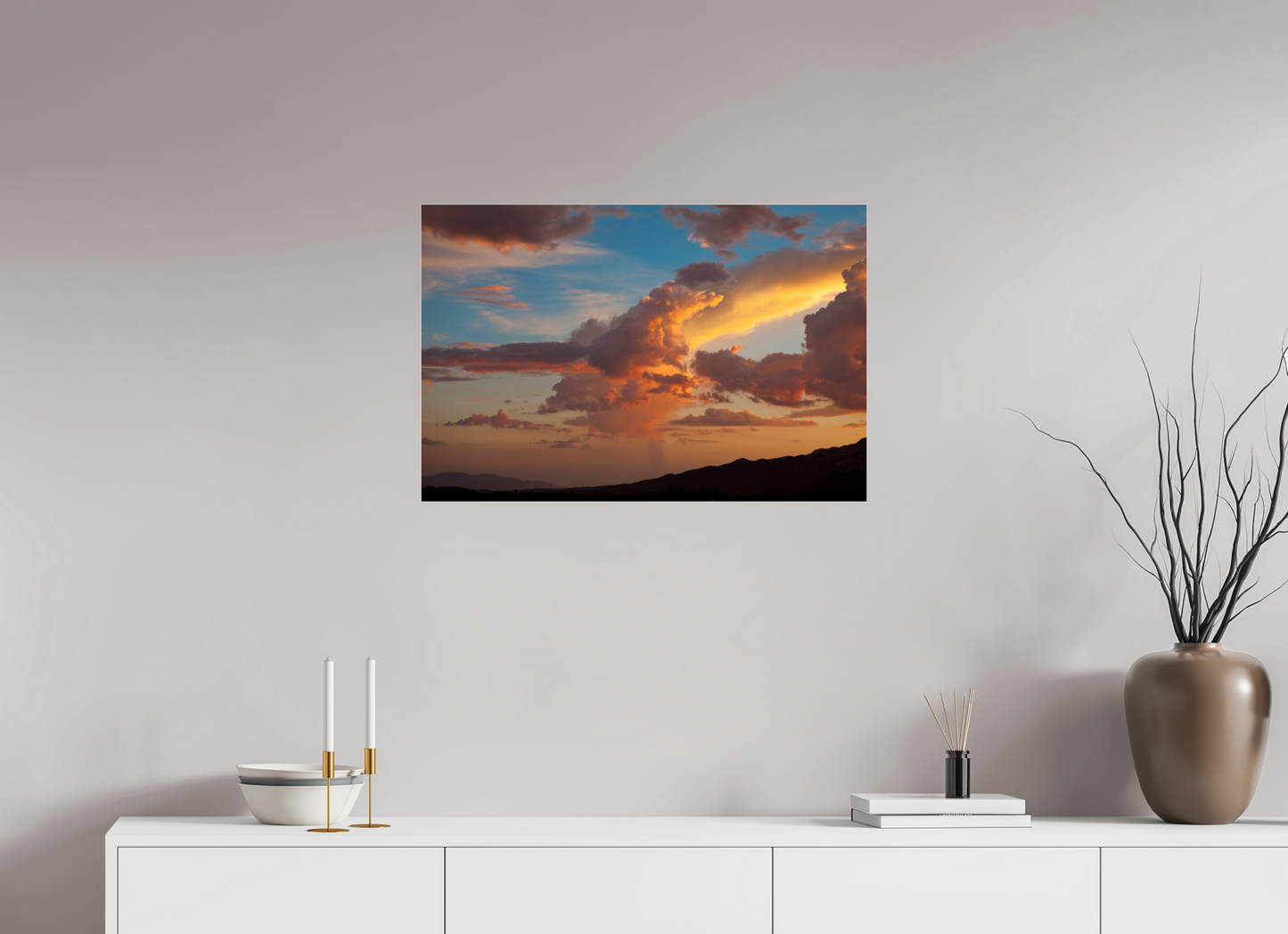 30 x 20″, Frameless Acrylic Glass Sunset Clouds and Mountains