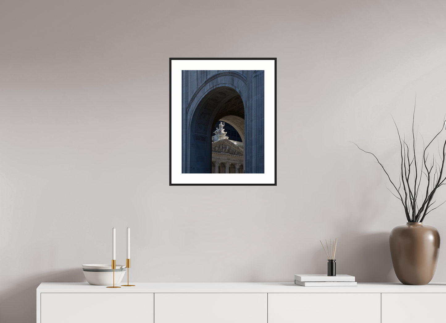 16 x 20″, Black Matte Frame Arches with Sculptures