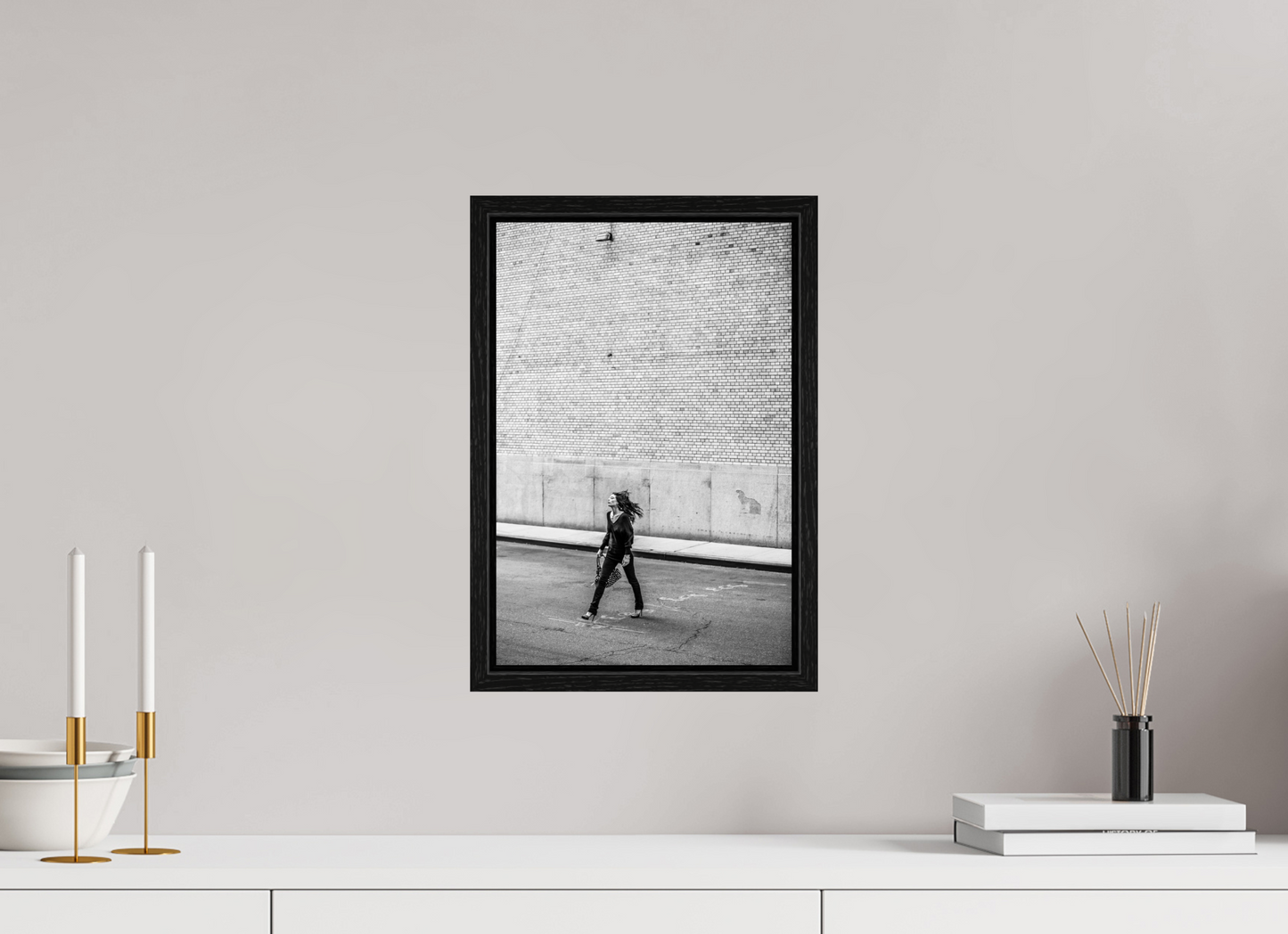 10 x 15″, Floater Frame Woman Walking Across the Street