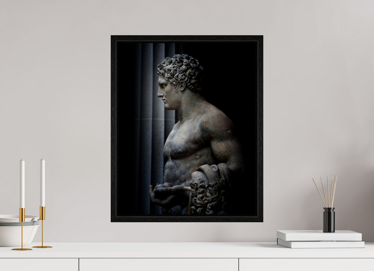 16 x 20″, Floater Frame Hercules Statue