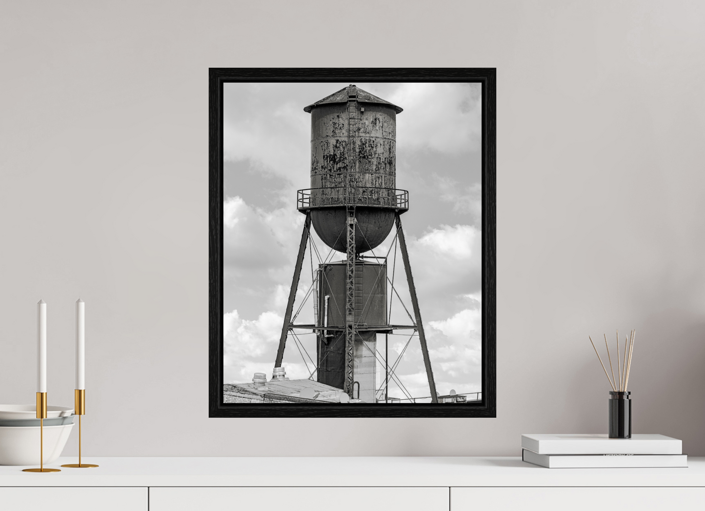 16 x 19.8″, Floater Frame Green Water Tower