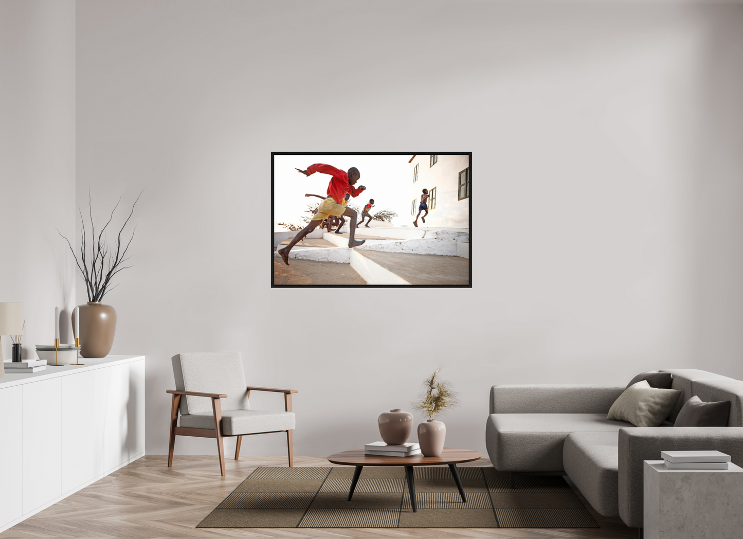 54 x 36″, Floater Frame Angolan Boys Running