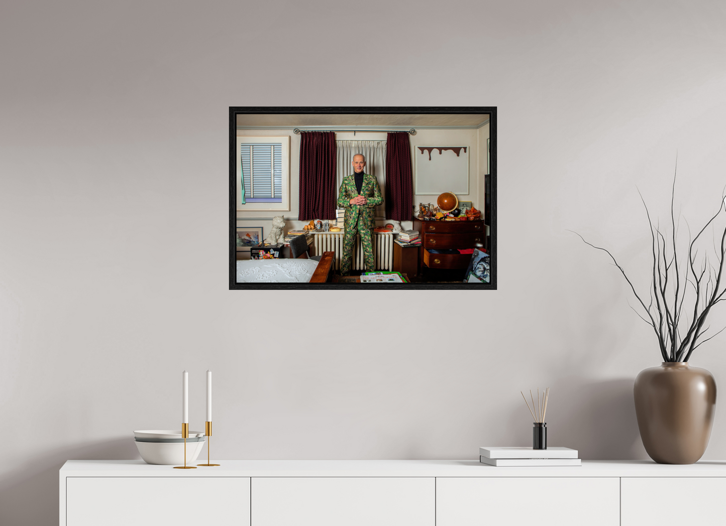 30 x 20″, Floater Frame John Waters in his Bedroom
