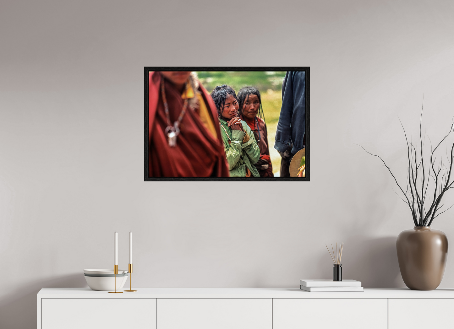 29.7 x 20″, Floater Frame Tibetan Girl in Green Jacket