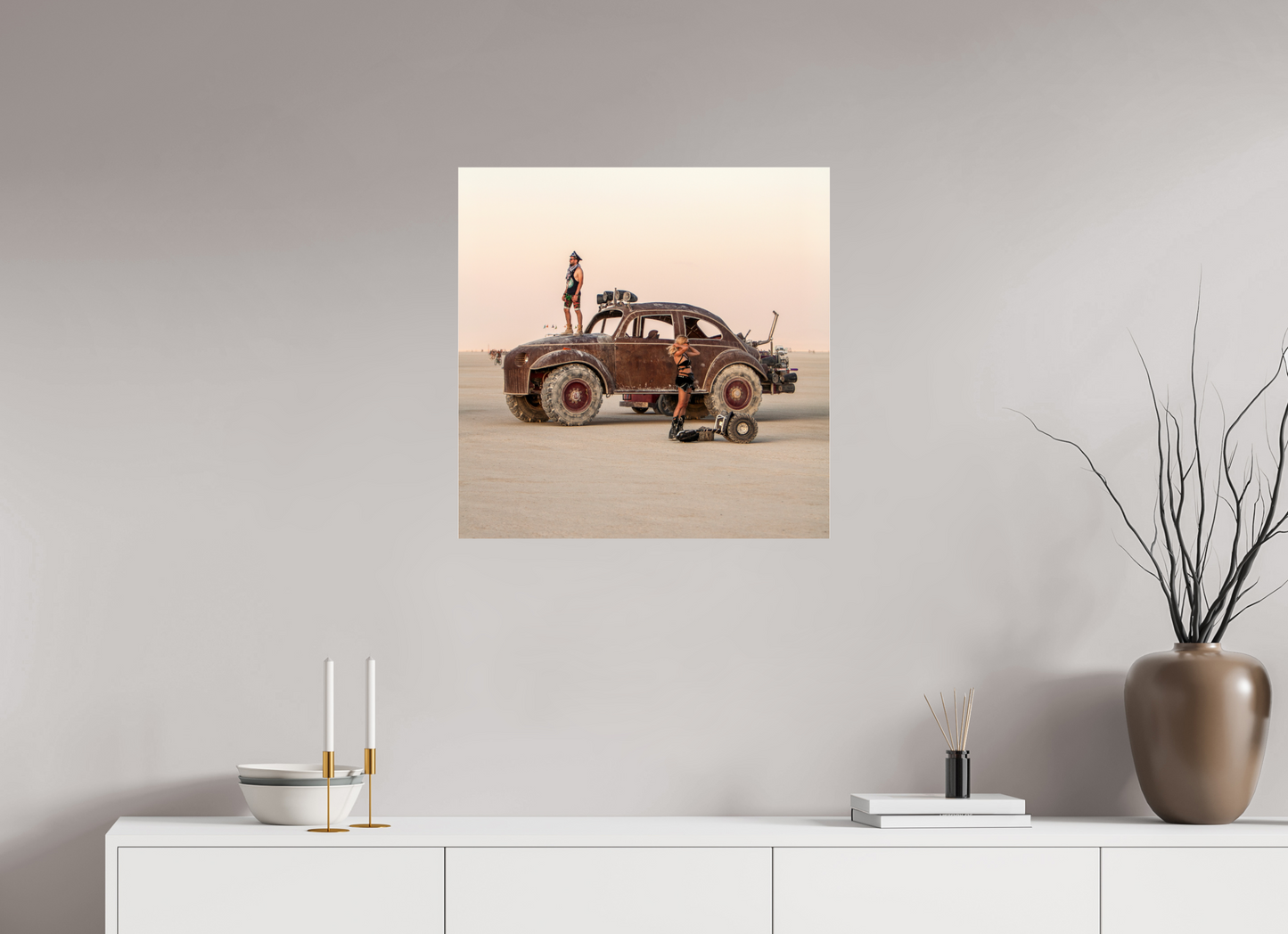 25 x 25″, Frameless Acrylic Glass Burning Man - Art Car Large VW