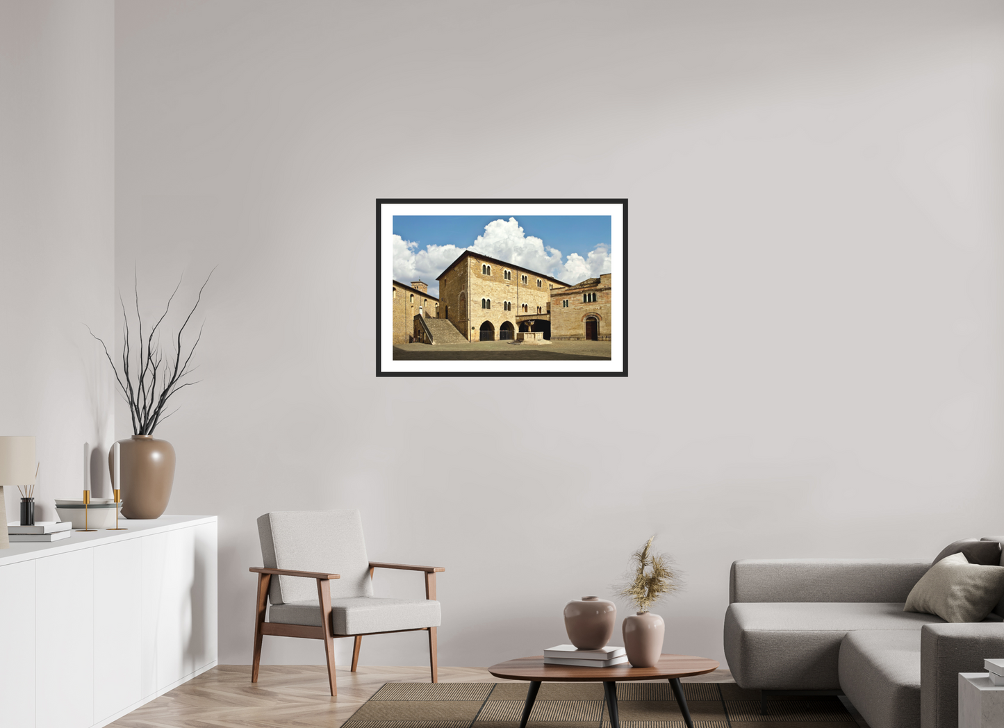 36 x 24″, Solid 0.8" Black Wood Frame With 2" Natural White Passe-Partout with Museum Glass Romanesque Church of San Silvestro