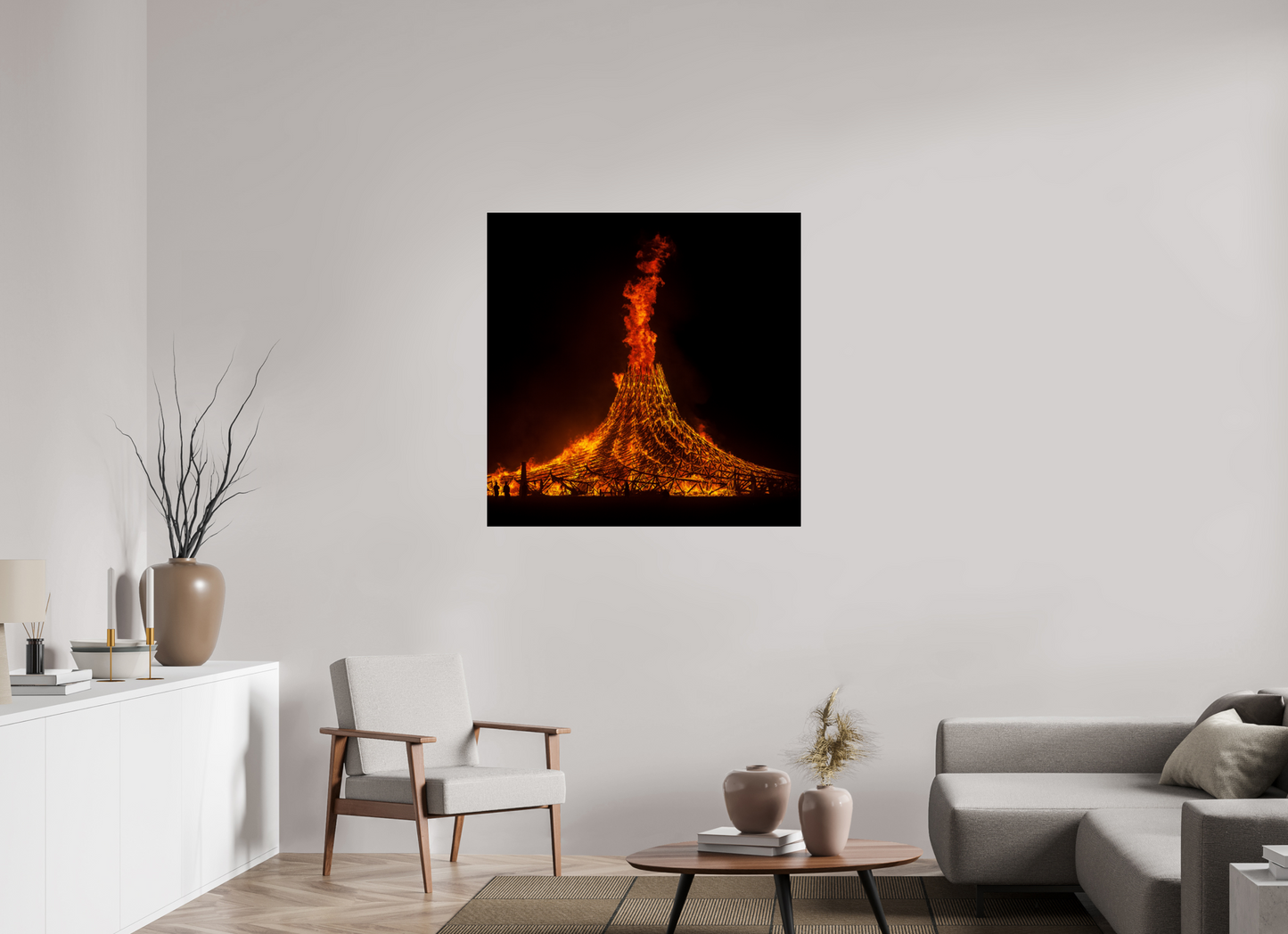 40 x 40″, Frameless Acrylic Glass Burning Man - Temple Burn 1