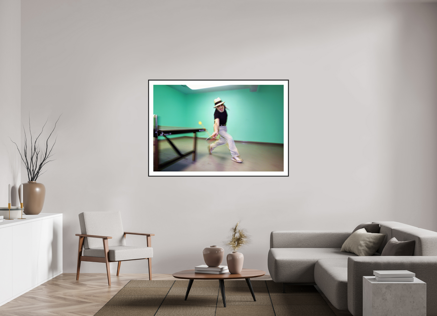 60 x 40″, Black Matte Frame Marty Reisman