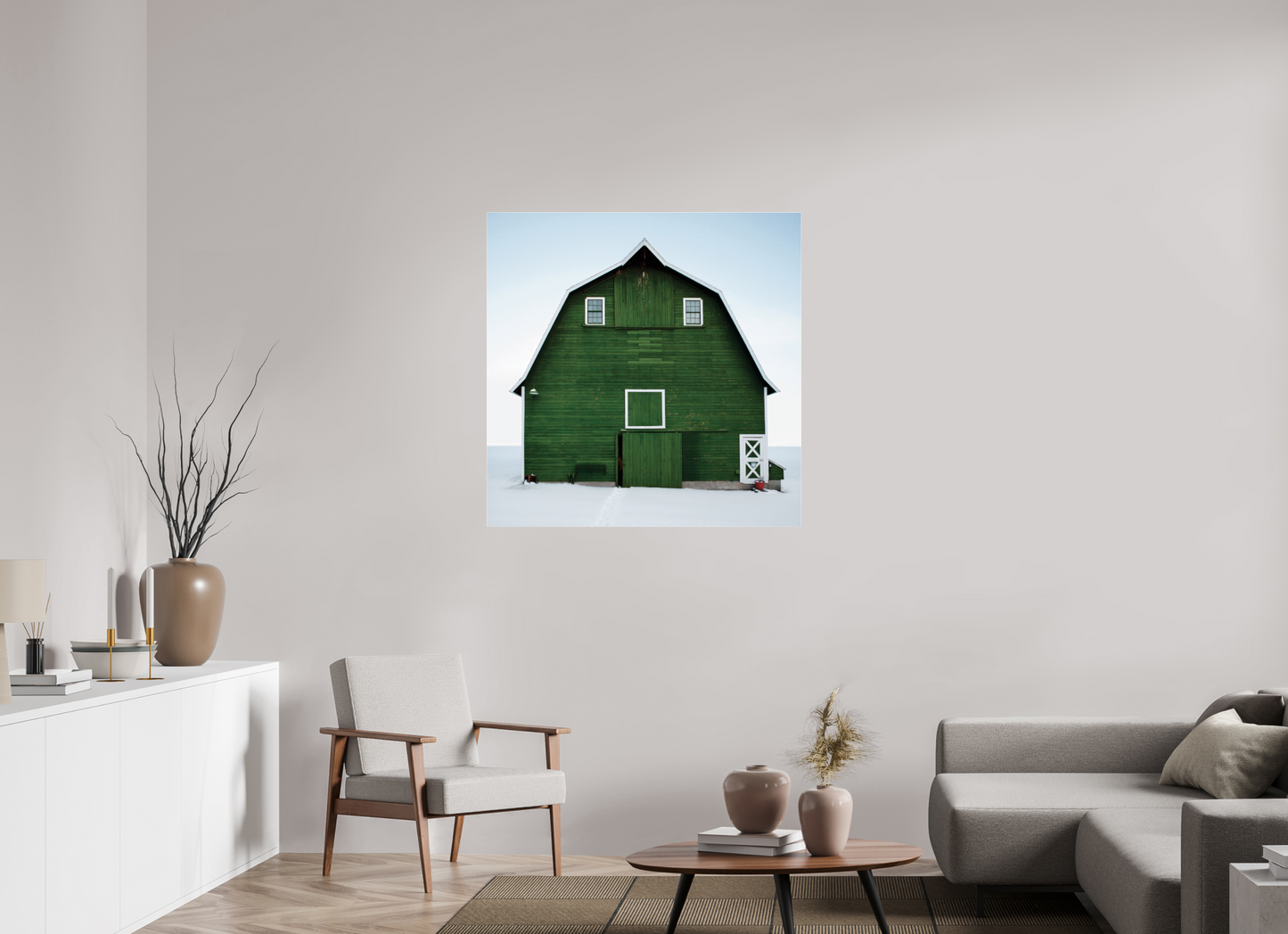 40 x 40″, Frameless Acrylic Glass Green Barn