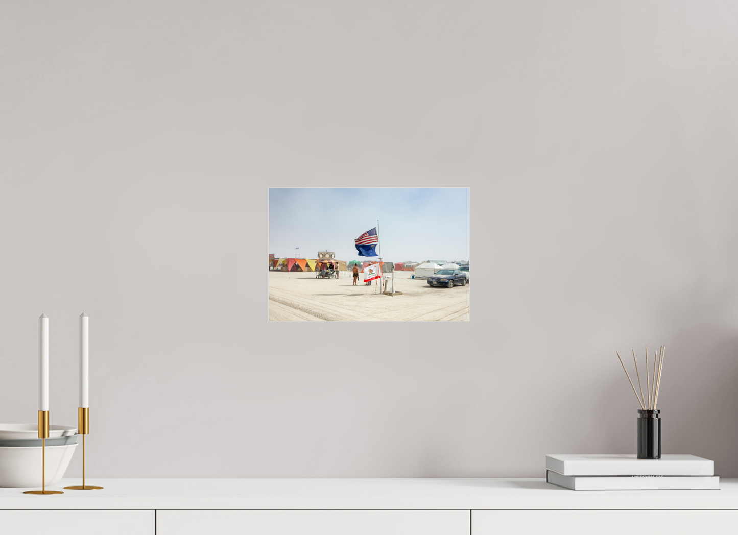 12 x 8″, Photo Print Under Acrylic Glass Burning Man - Two Flags