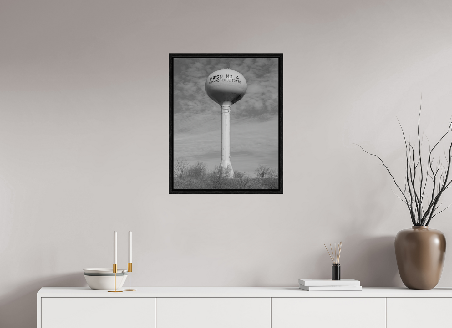 20 x 25″, Floater Frame Running Horse Water Tower