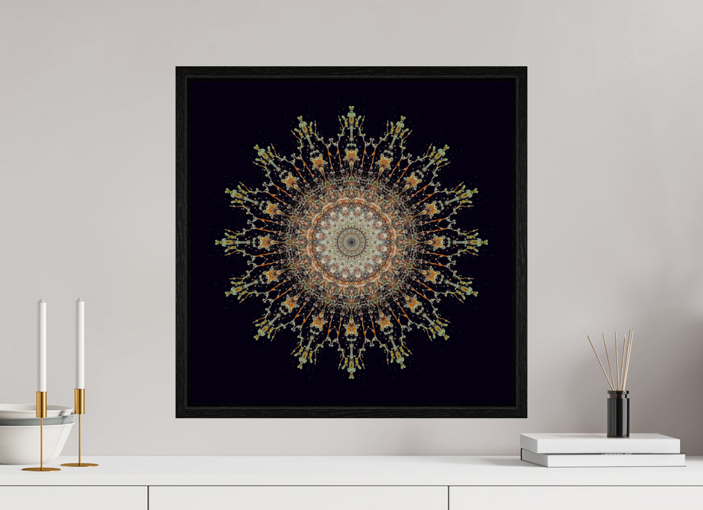 20 x 20″, Floater Frame Water Mandala No. 4092