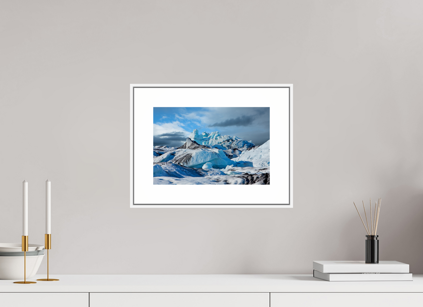 12 x 8″, White Matte Frame Iceland Icebergs