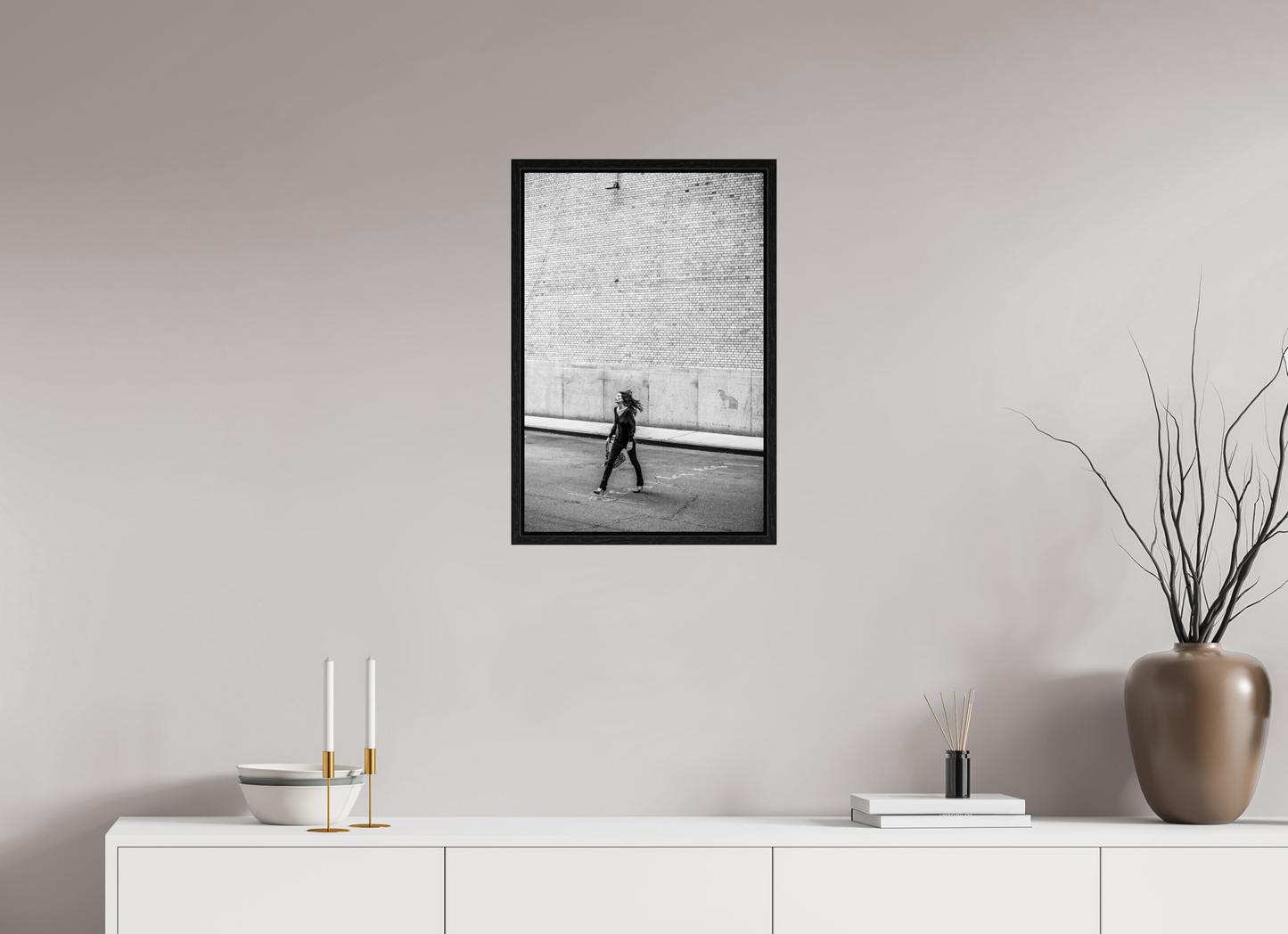 16 x 24″, Floater Frame Woman Walking Across the Street
