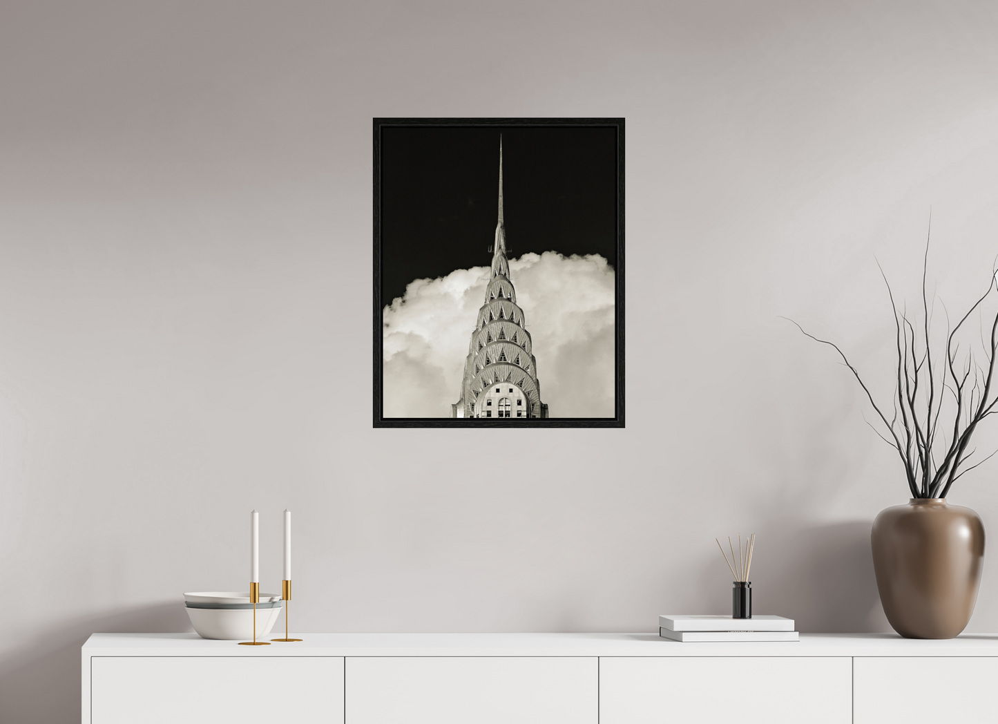 20 x 25″, Floater Frame Chrysler Building Against Clouds