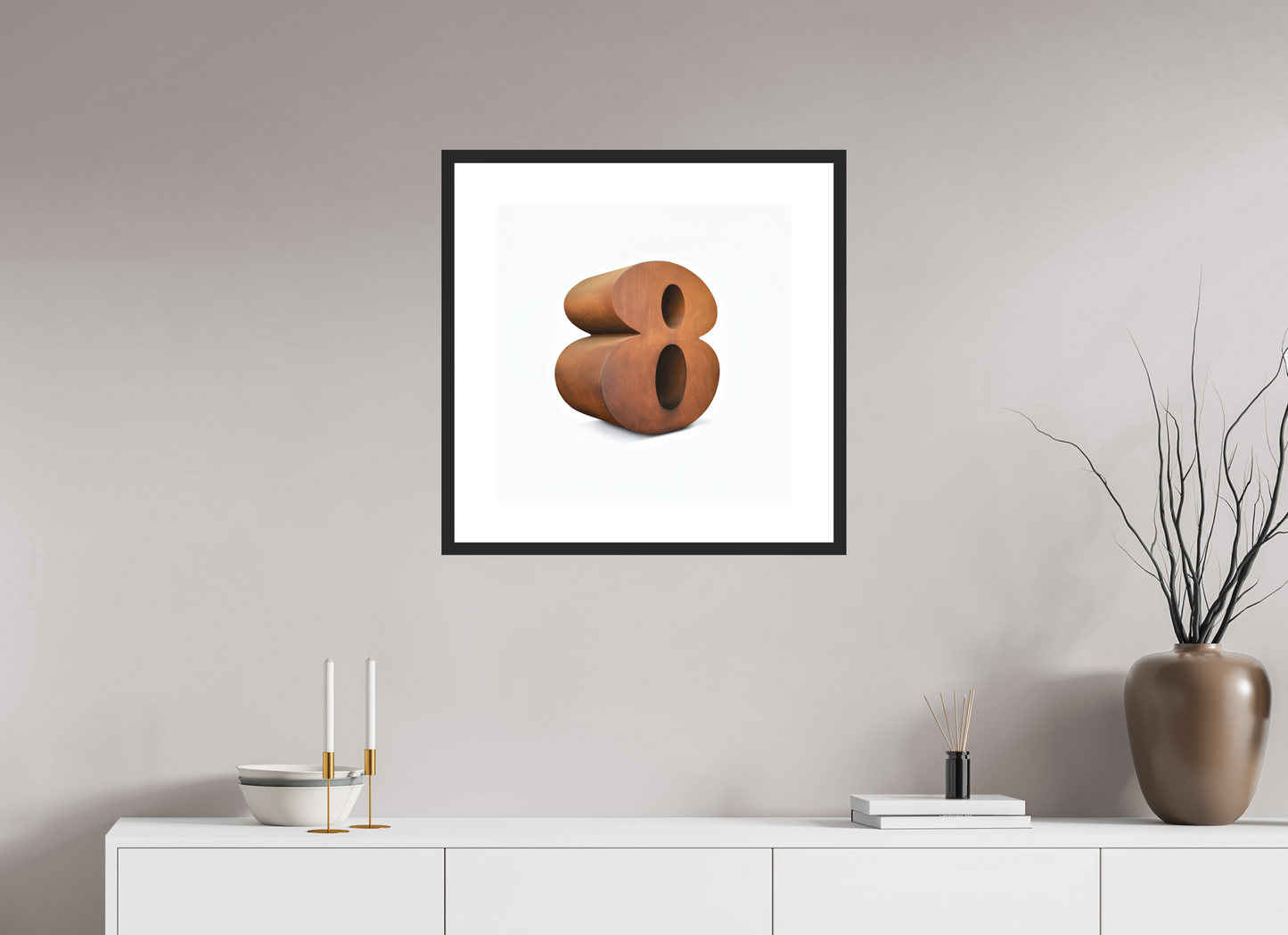 20 x 20″, Solid 0.8" Black Wood Frame With 3" Natural White Passe-Partout with Museum Glass Number 8