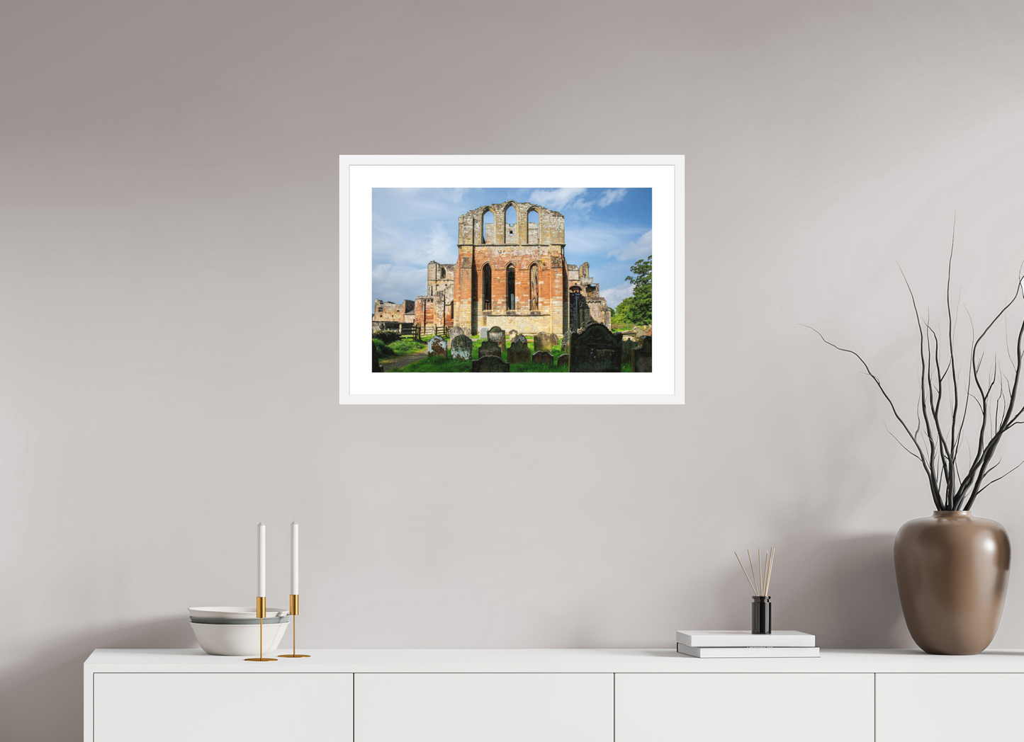24 x 16″, Solid 0.8" White Wood Frame With 2" Natural White Passe-Partout with Museum Glass Ruins of Cathedral of Saint Andrew