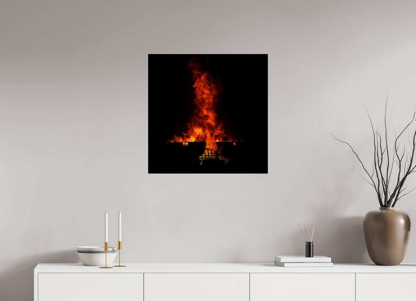 25 x 25″, Frameless Acrylic Glass Burning Man - Flames