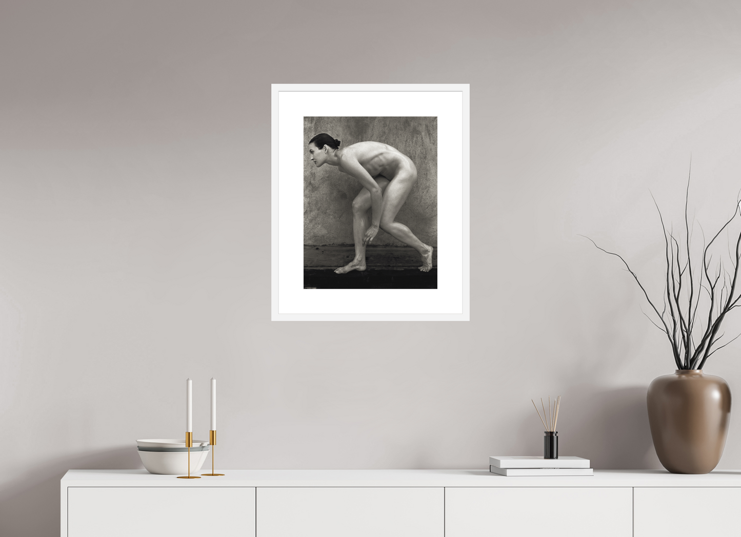 16 x 20.5″, Solid 0.8" White Wood Frame With 3" Natural White Passe-Partout with Museum Glass Nude No. 01E