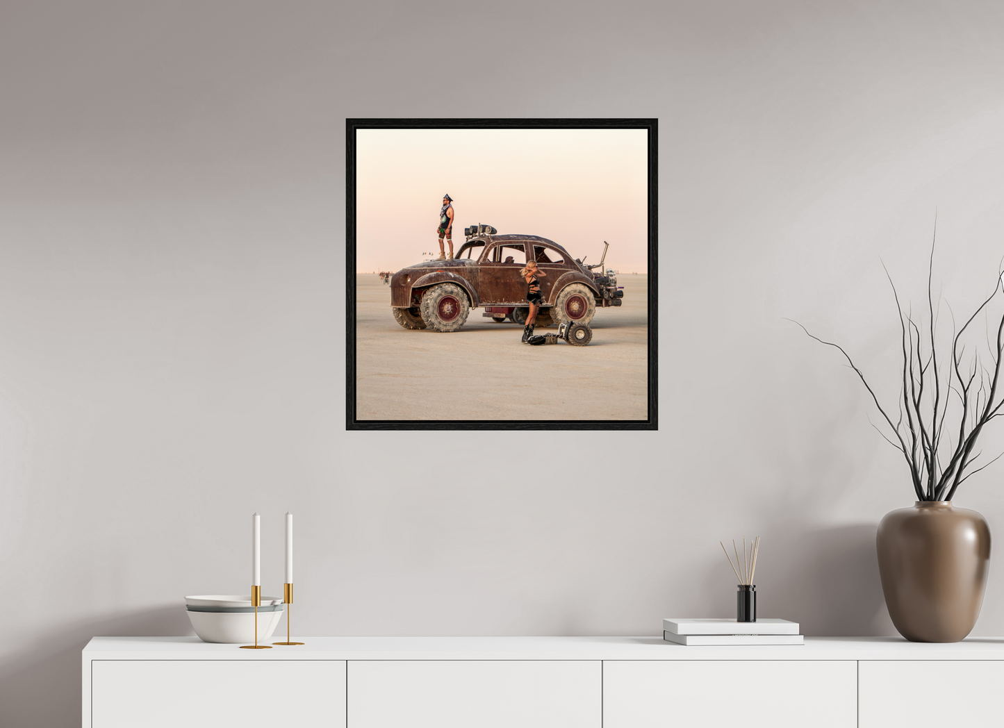 25 x 25″, Floater Frame Burning Man - Art Car Large VW