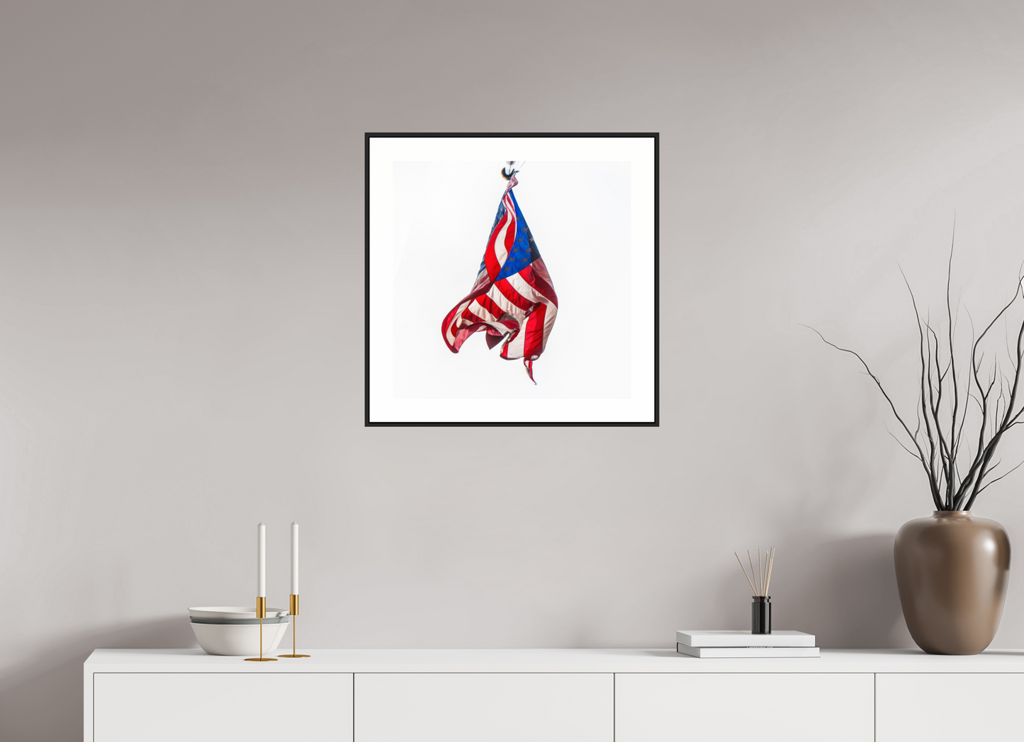 20 x 20″, Black Matte Frame Crumpled USA Flag