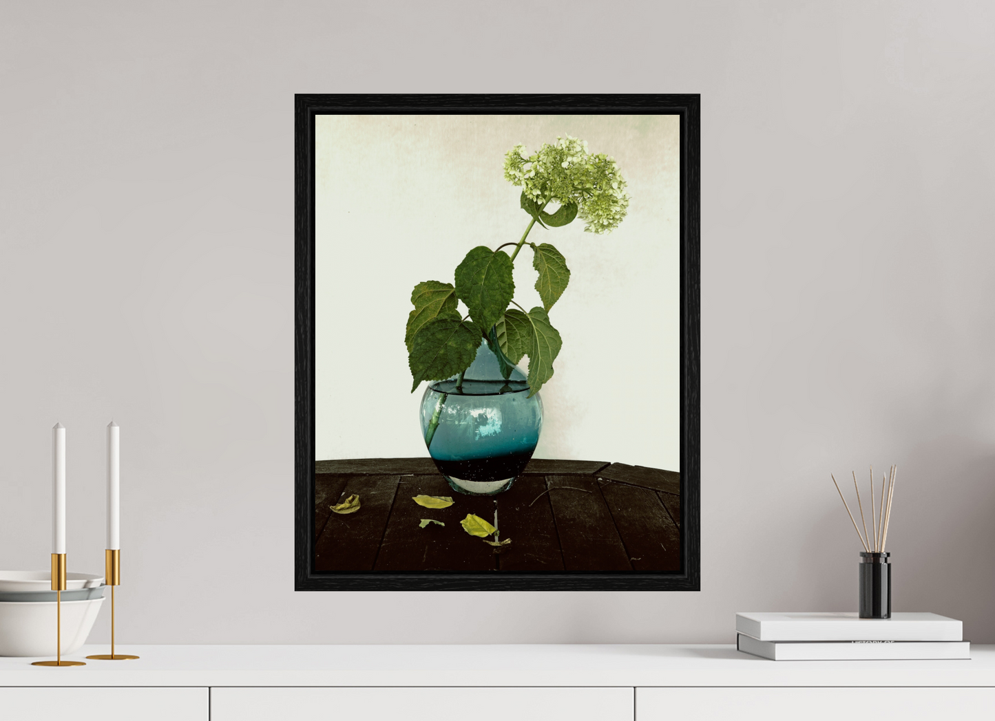 16 x 20″, Floater Frame Flower in Vase on Table