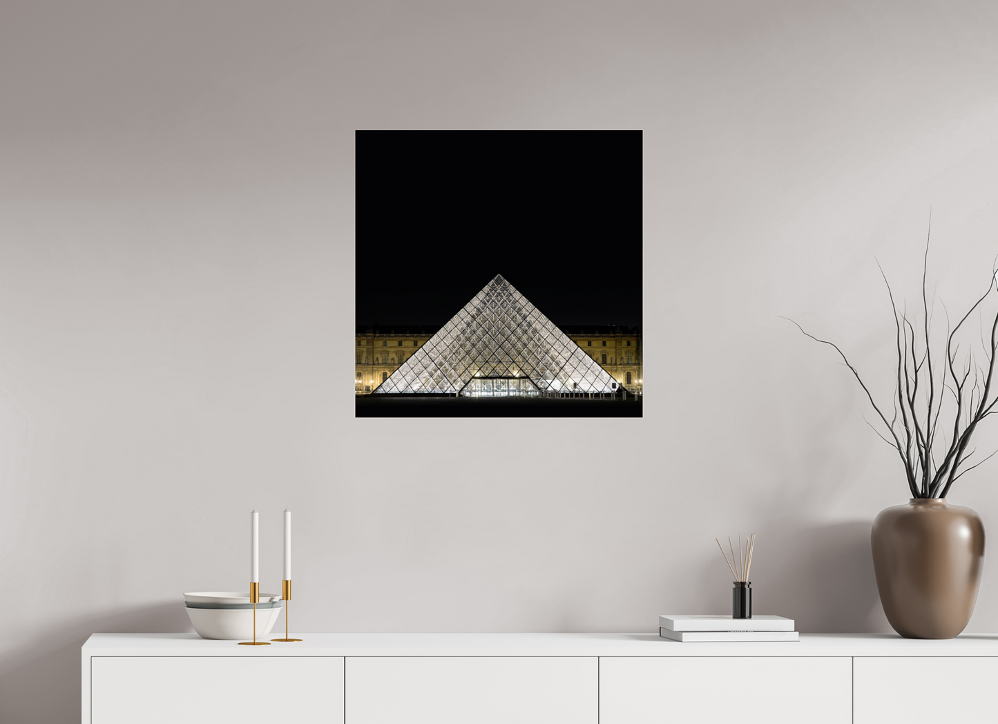 25 x 25″, Frameless Acrylic Glass The Louvre Pyramid