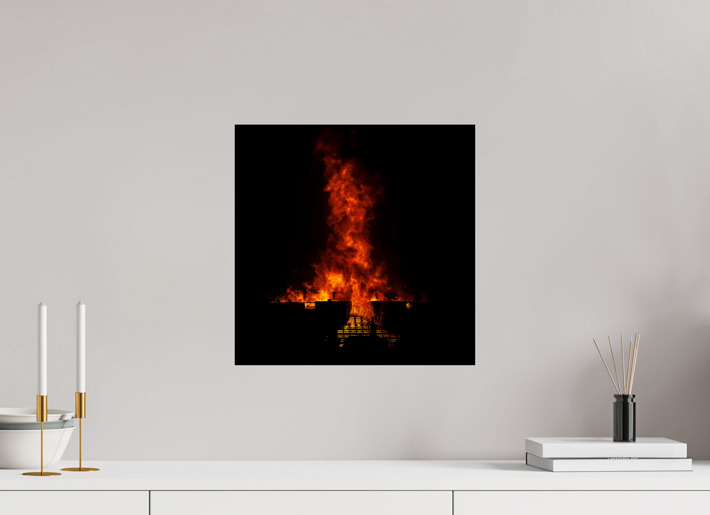 15 x 15″, Frameless Acrylic Glass Burning Man - Flames
