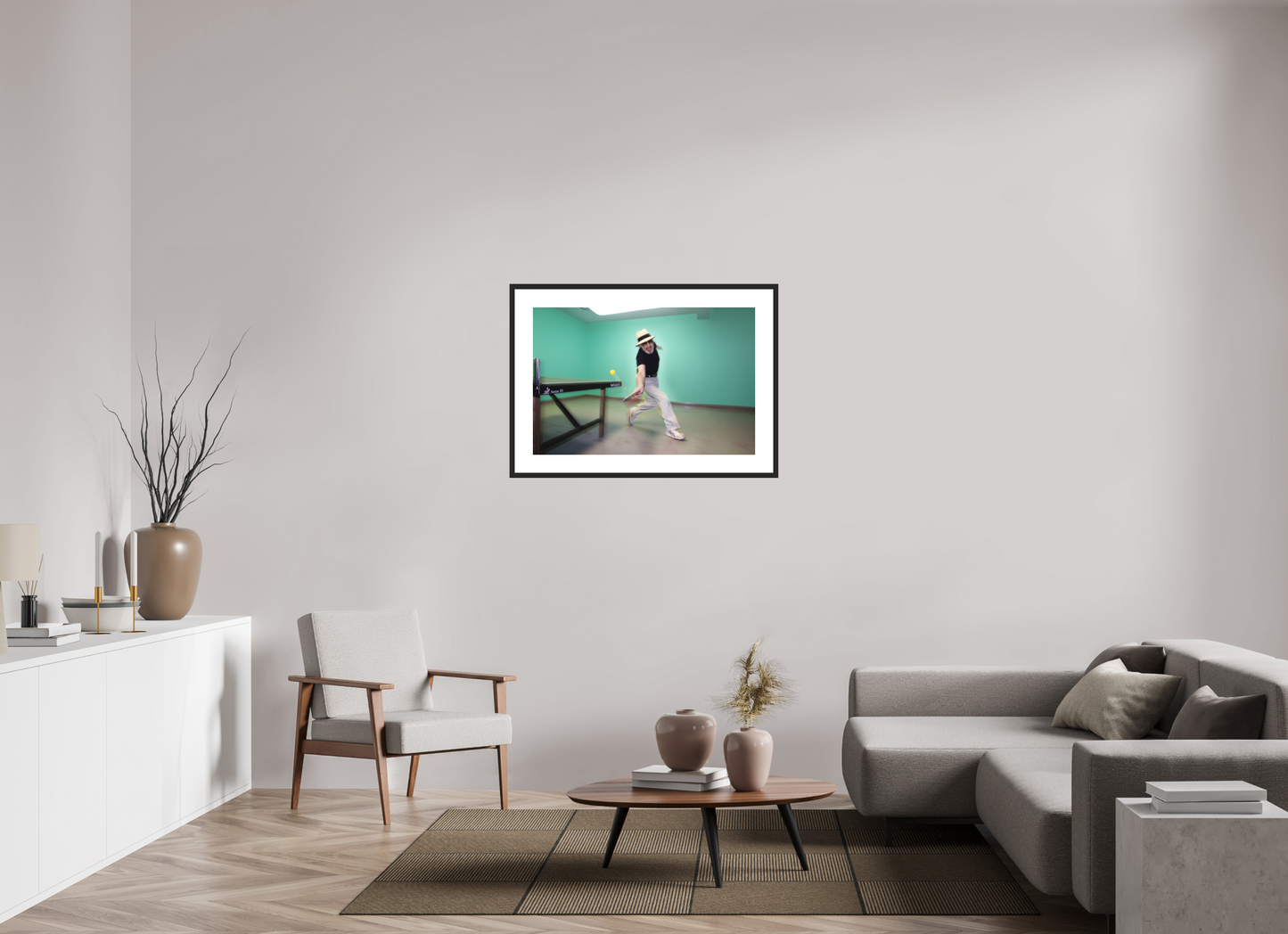 36 x 24″, Solid 0.8" Black Wood Frame With 3" Natural White Passe-Partout Marty (Supreme) Reisman