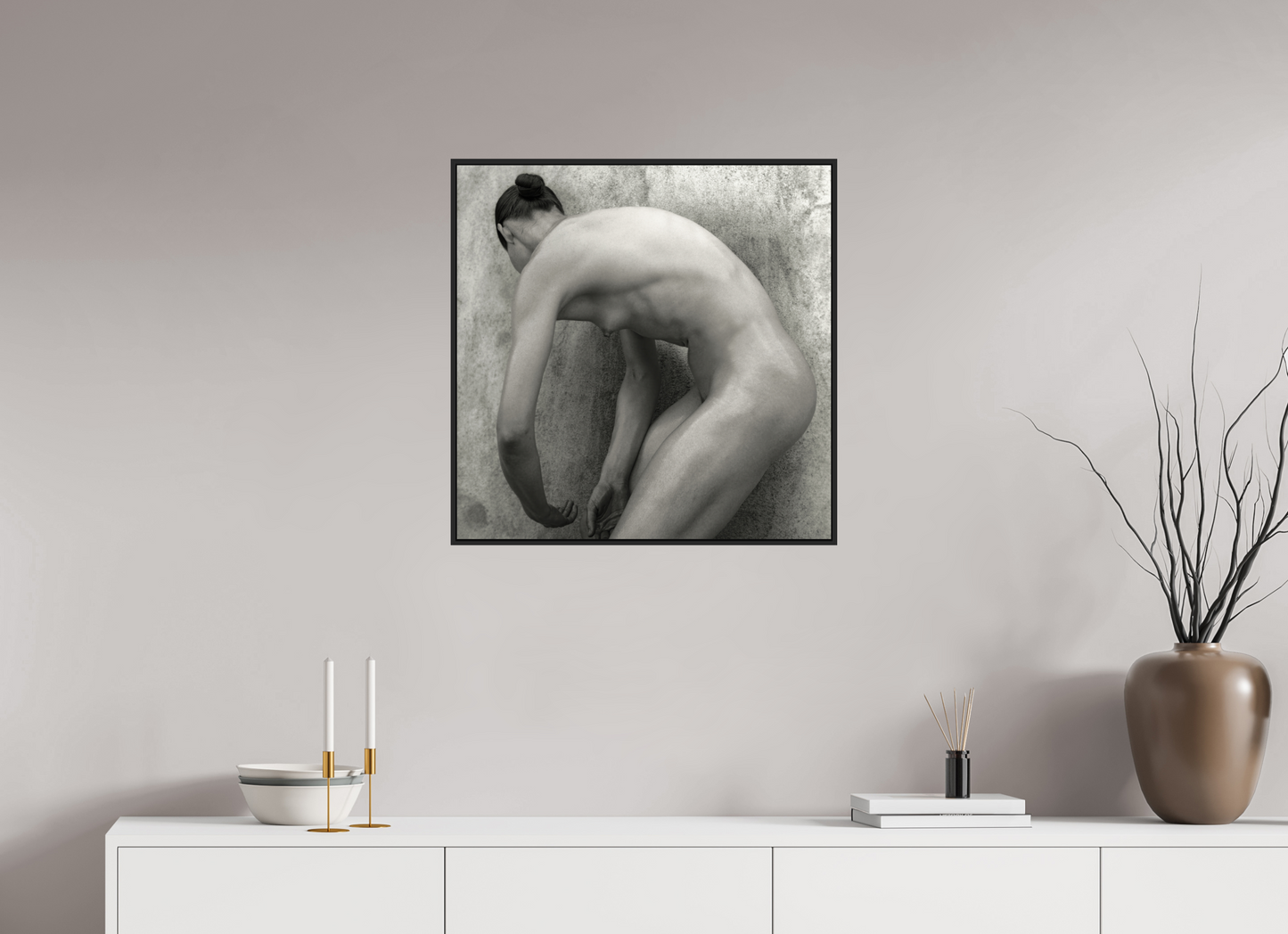 25 x 25″, Black Matte Frame, No Border Nude No.60 - square