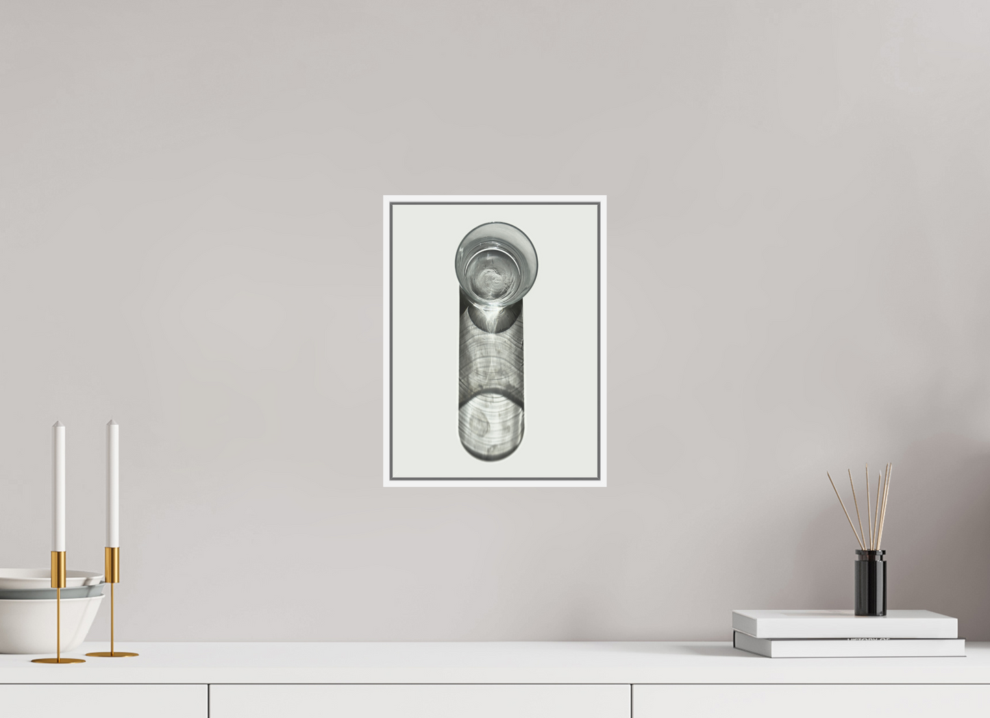 9 x 12″, White Matte Frame, No Border Water Glass with Shadow