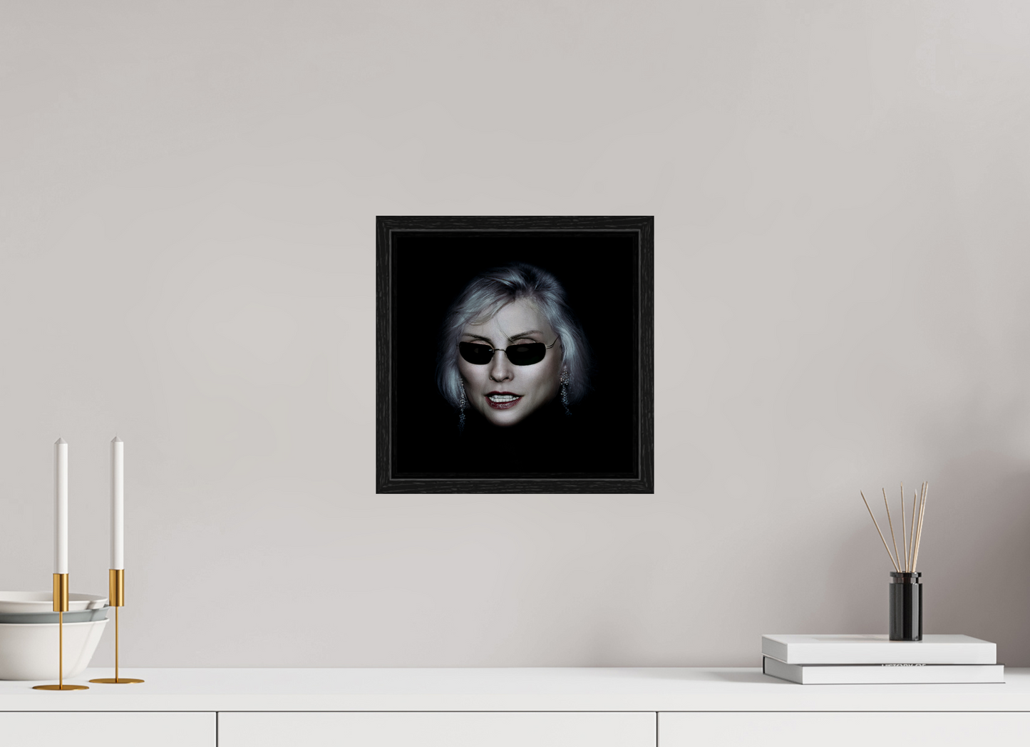 10 x 10″, Floater Frame Debbie Harry Wearing Glasses
